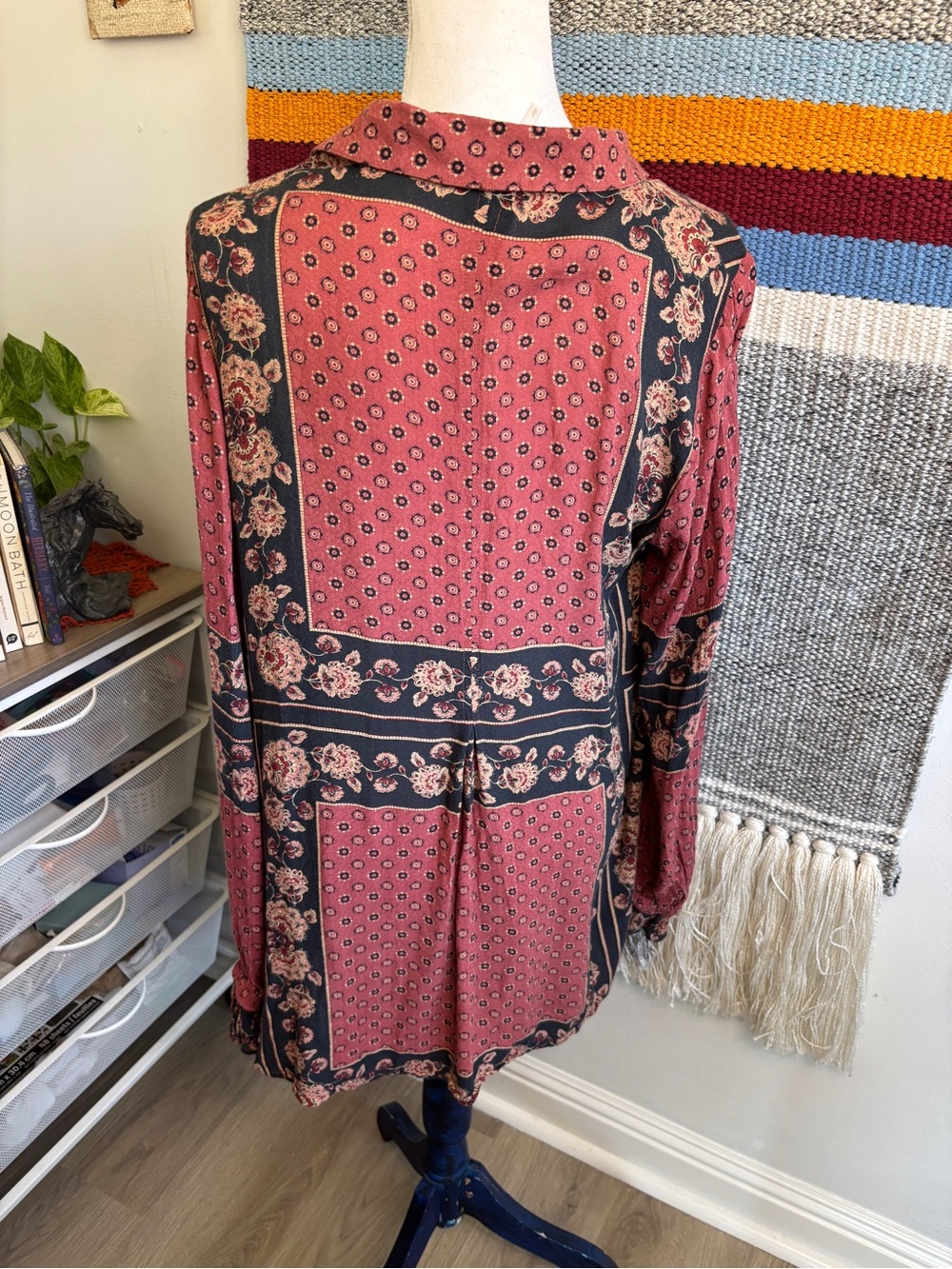 Free People Rust Floral V-Neck Boho Tunic Top - Picture 6 of 7